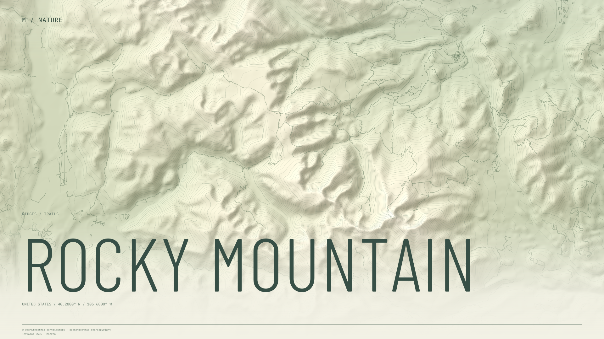 Rocky Mountain nature wallpaper with sage terrain and trails and geographic coordinates